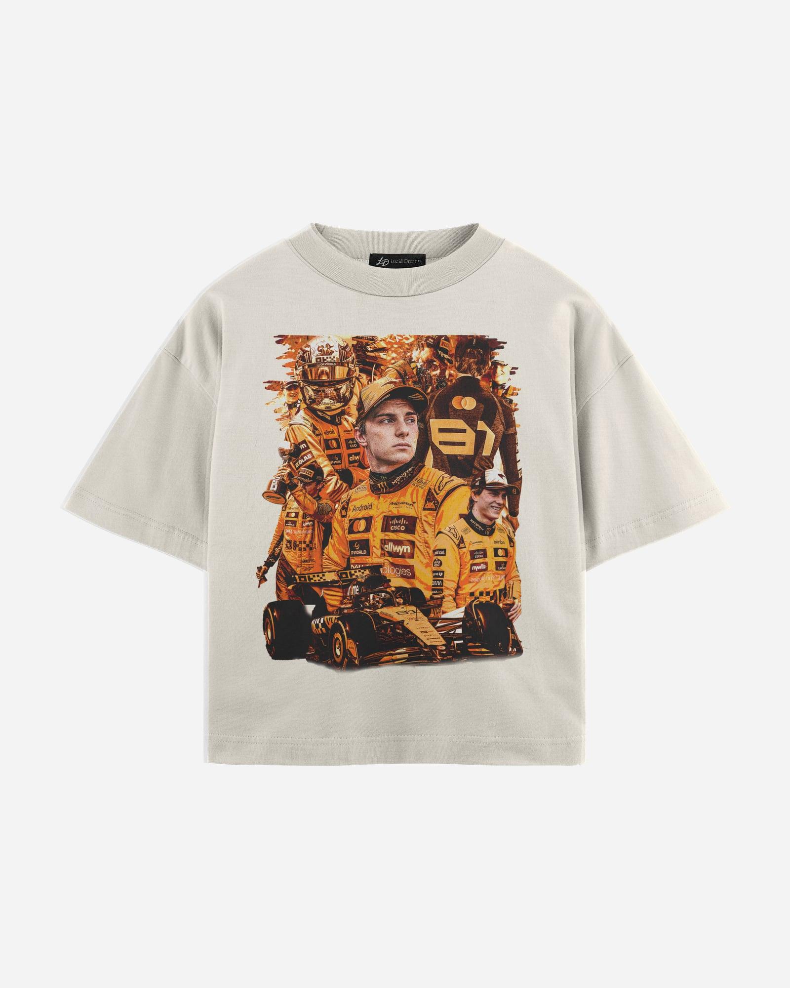 Oscar Piastri Tee in Off White, front, laid flat