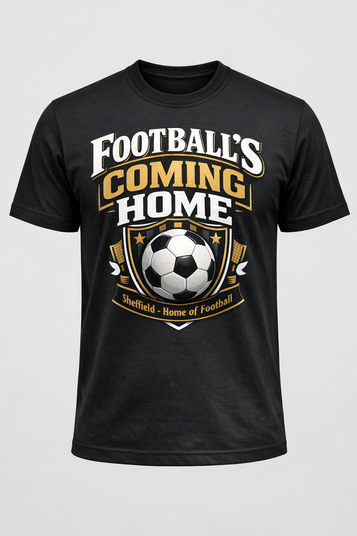 Black T Shirt "Football's Coming Home" – Not Available