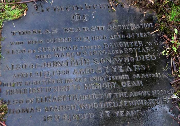 John Marsh gravestone, buried with his father, mother and sister at Penistone.