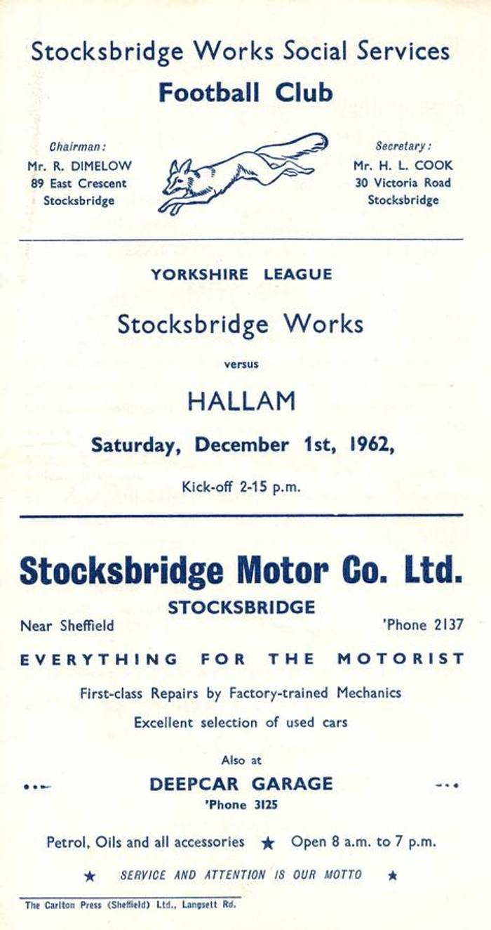 Stockbridge works v hallam 1962 63