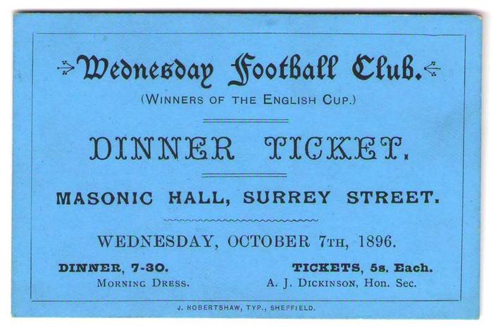 Sheffield wednesday 1896 ticket to dinner