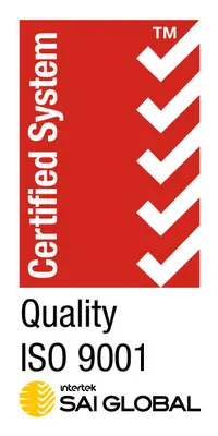 Certified System Quality ISO 9001 mark, issued by Intertek SAI Global