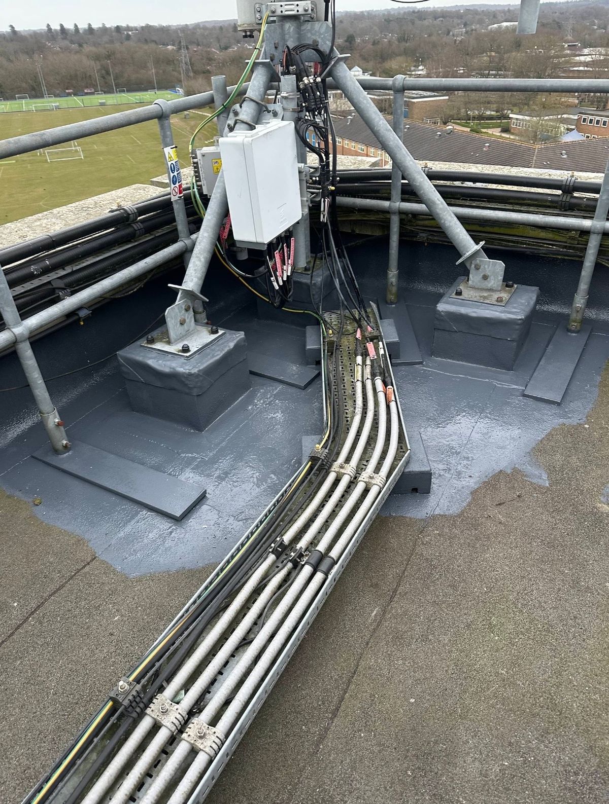 Detailed waterproofing around plant bases and cable routes.