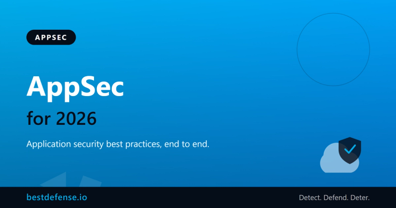 Application security best practices for 2026 shown as layered SDLC controls and a shield on a dark BestDefense background