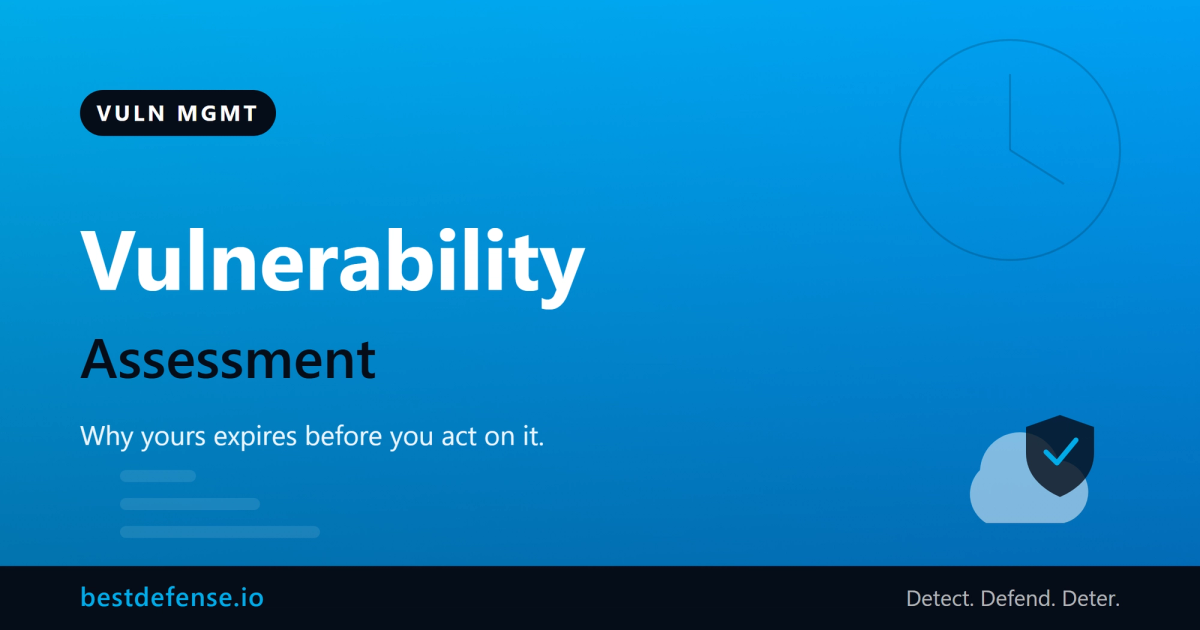 A vulnerability assessment report with a visible expiry date next to a continuously deploying pipeline on a dark BestDefense background