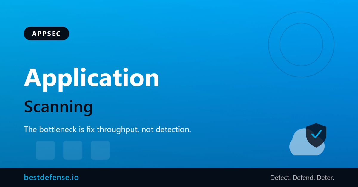 An application scan queue feeding a remediation backlog that drains slower than it fills, on a dark BestDefense background