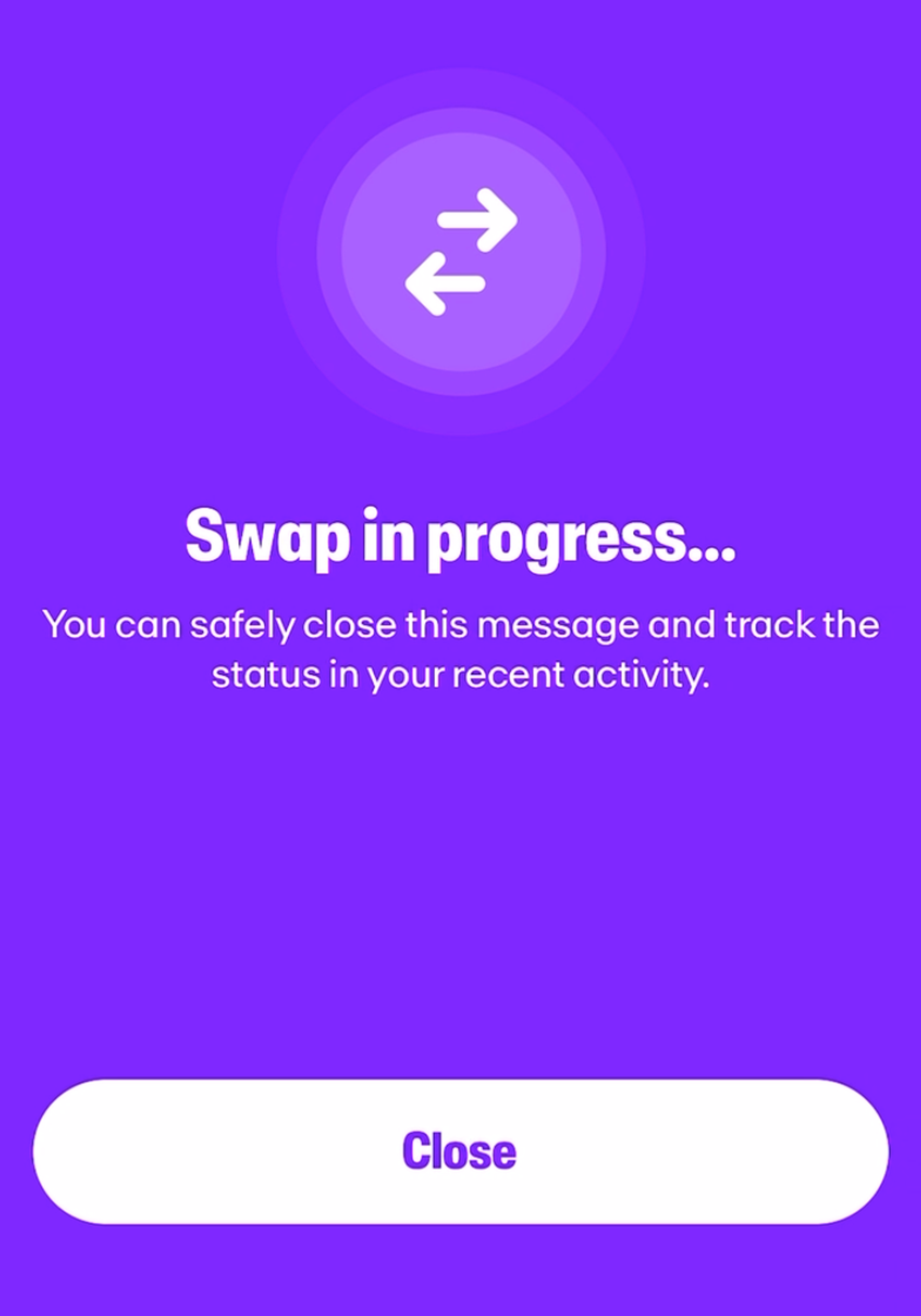 A screenshot of a MoonPay Swap in progress.