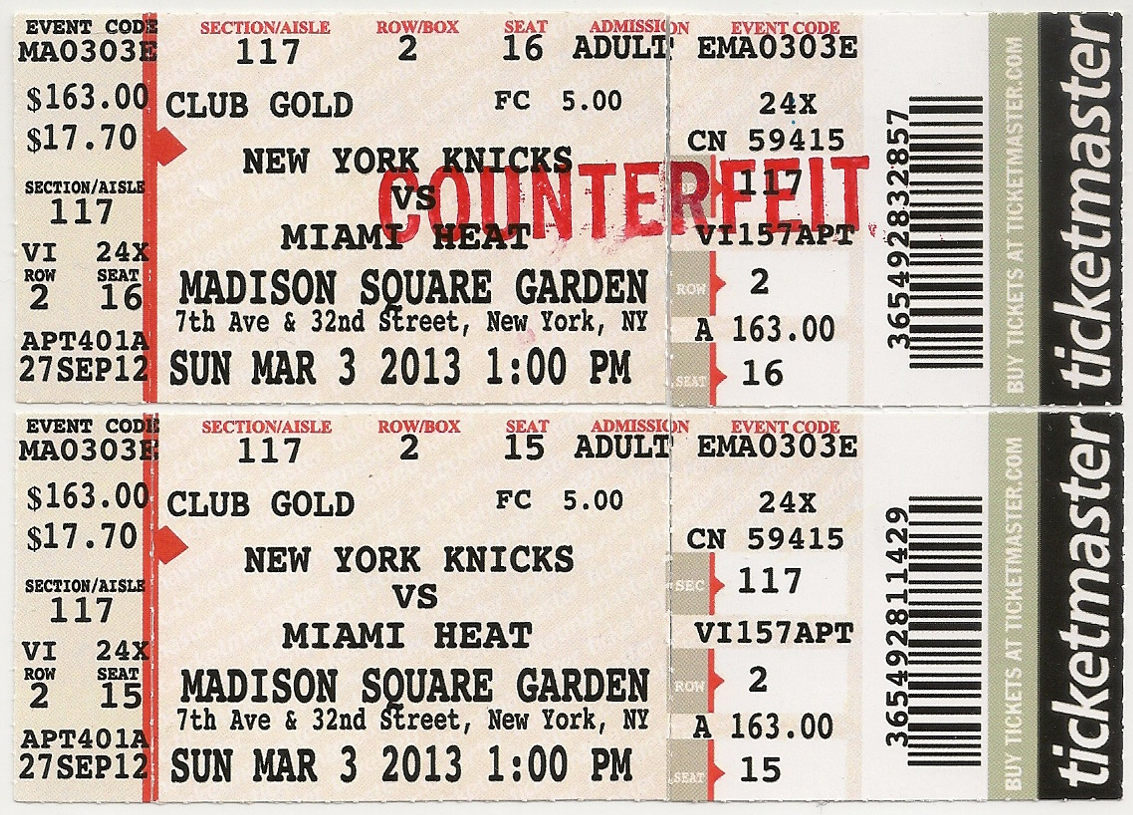 A picture of counterfeit tickets.