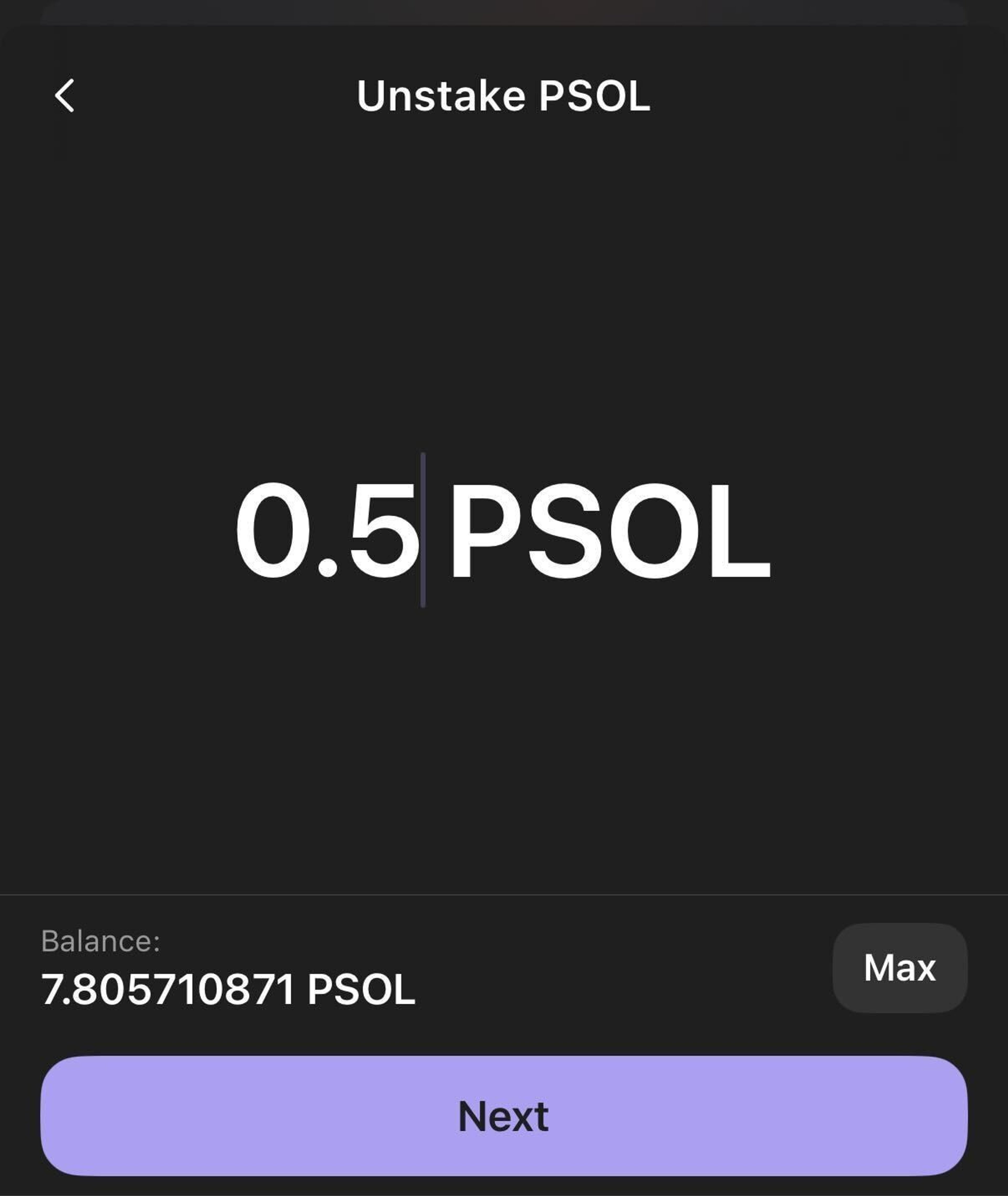 A screenshot to unstake PSOL tokens in Phantom