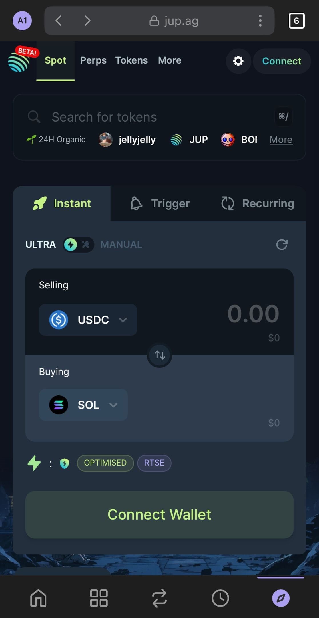 A screenshot of Jupiter DEX