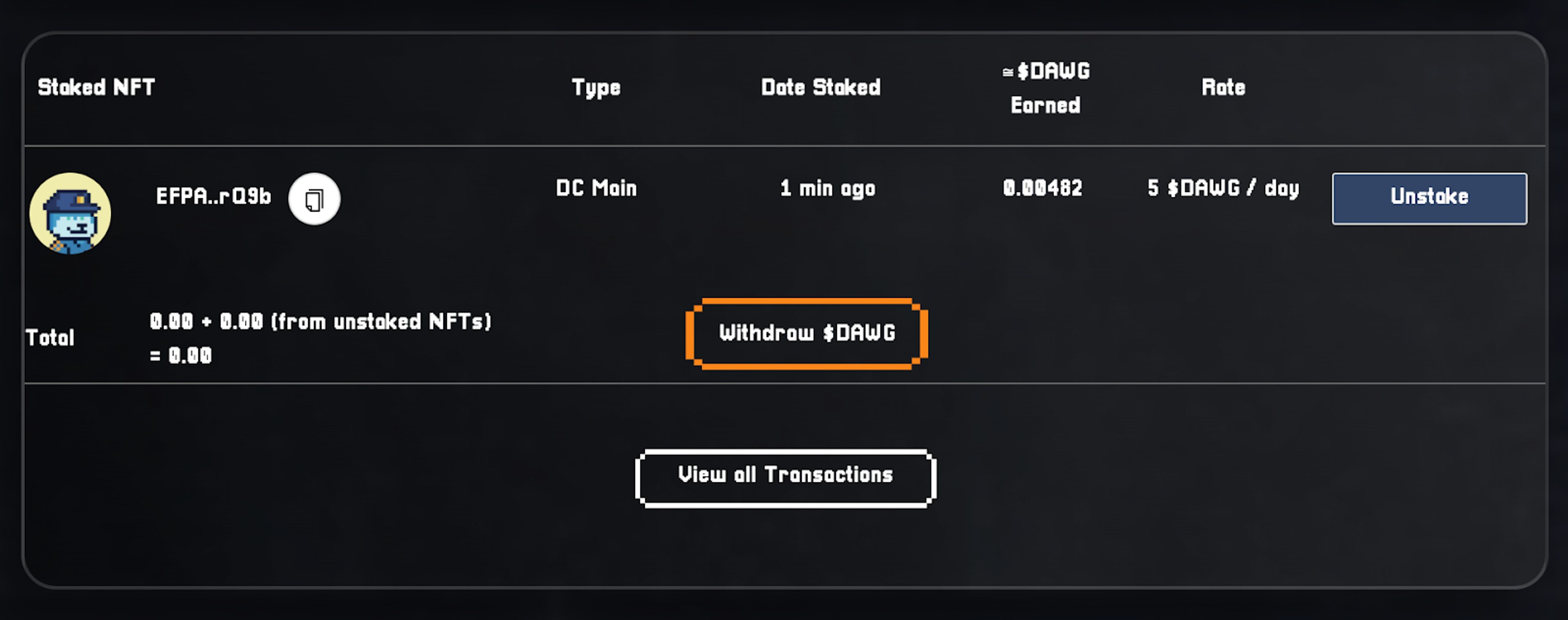 A screenshot of Doge Capital’s staking platform.