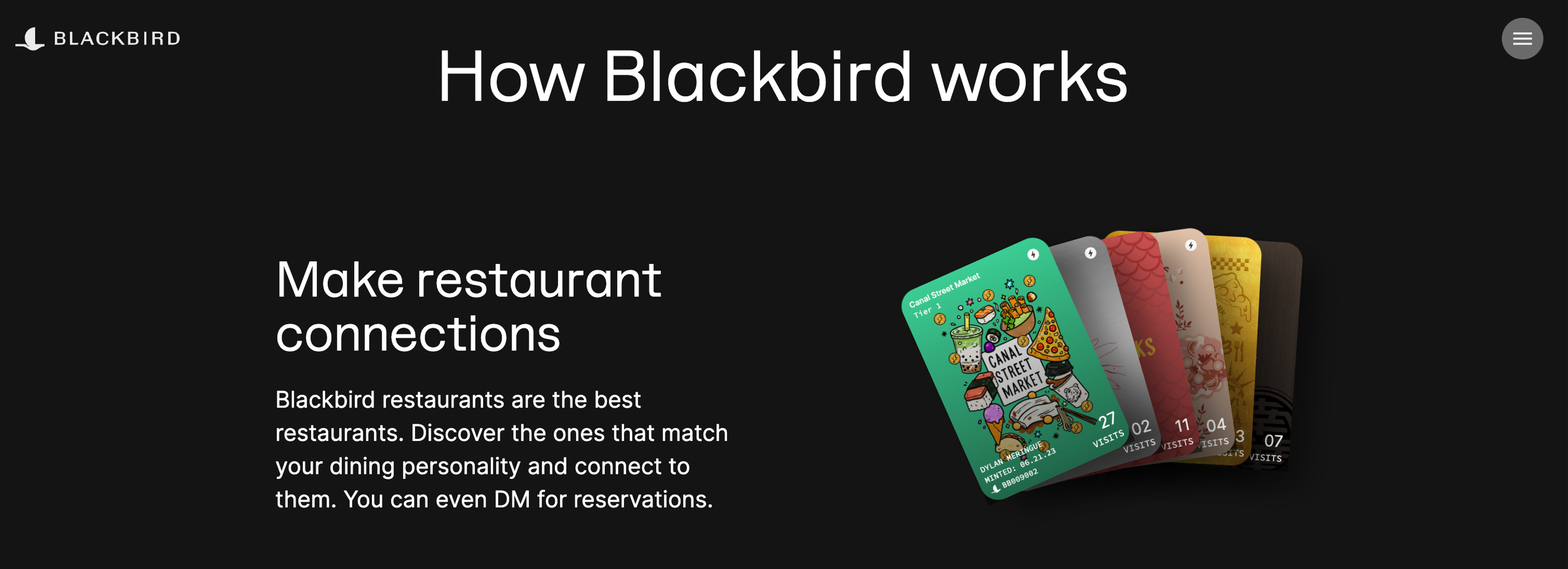 A screenshot of the Blackbird homepage