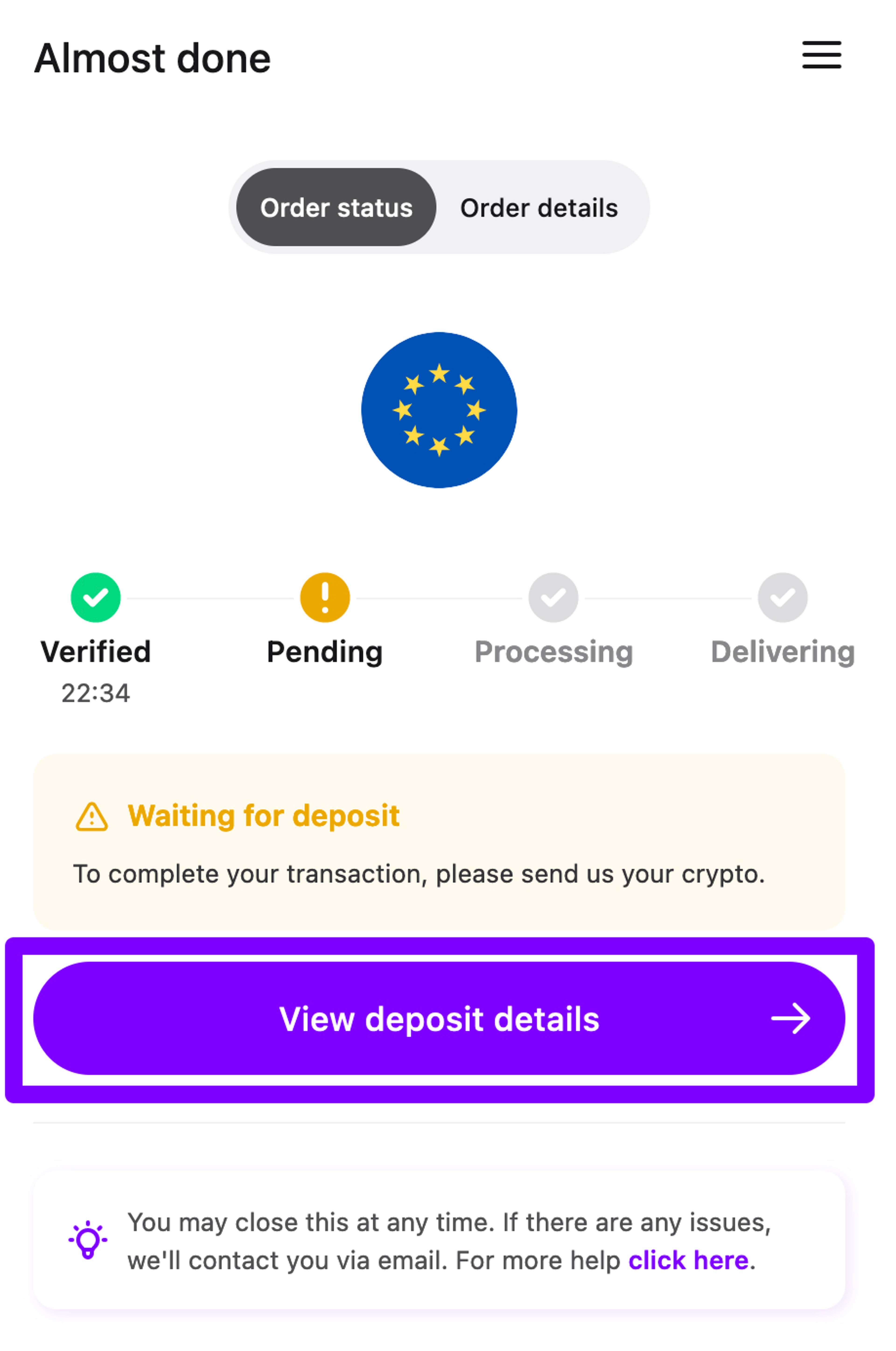 MoonPay Trust Wallet Deposit your crypto screen