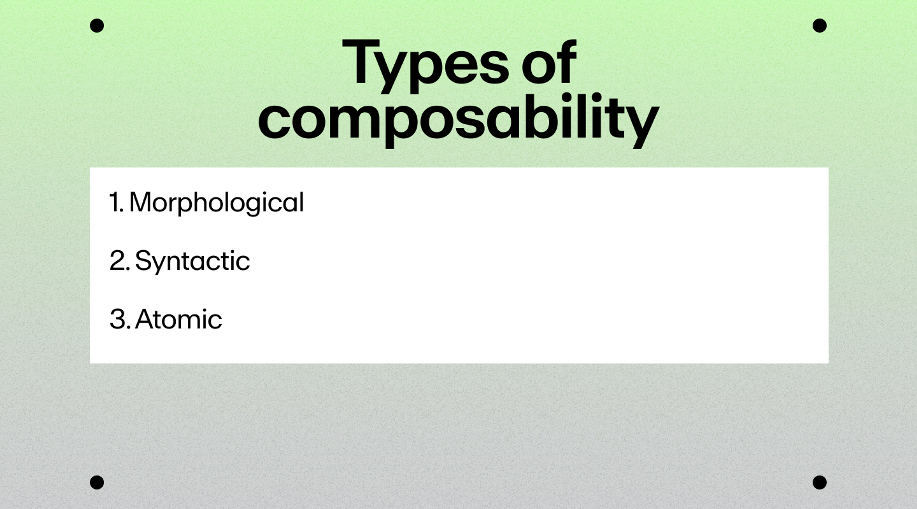 A chart listing the types of composability in DeFi.