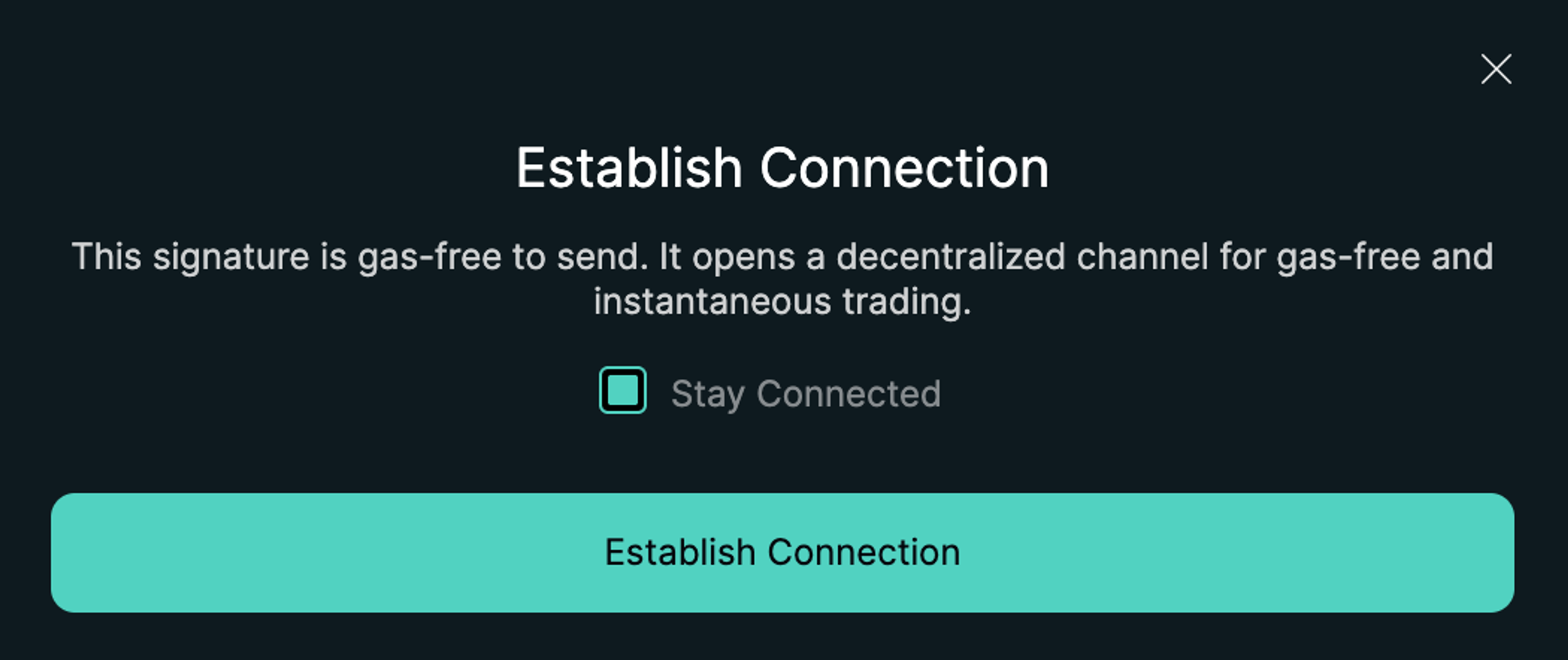 A screenshot to Establish Connection on Hyperliquid