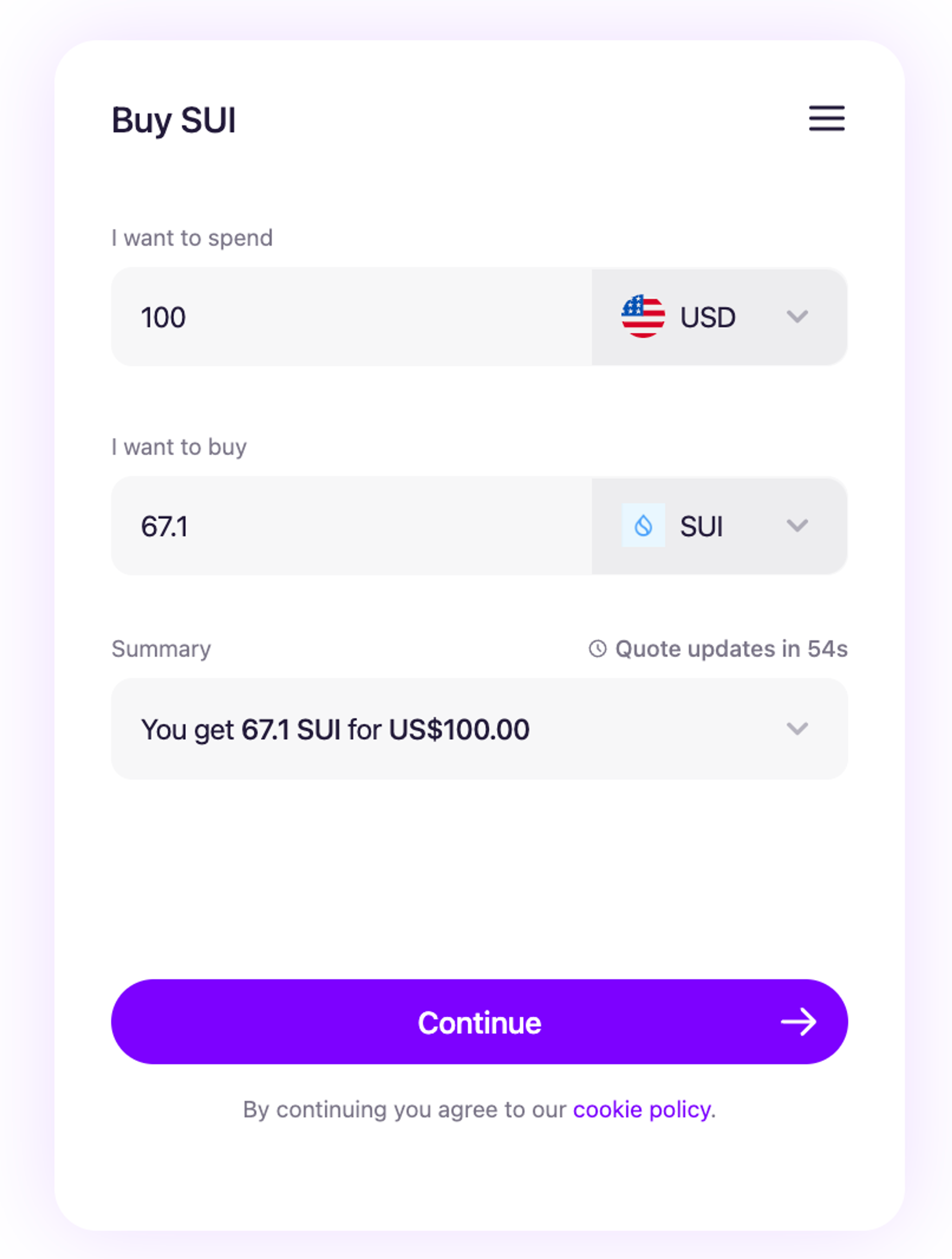 A picture of the MoonPay widget
