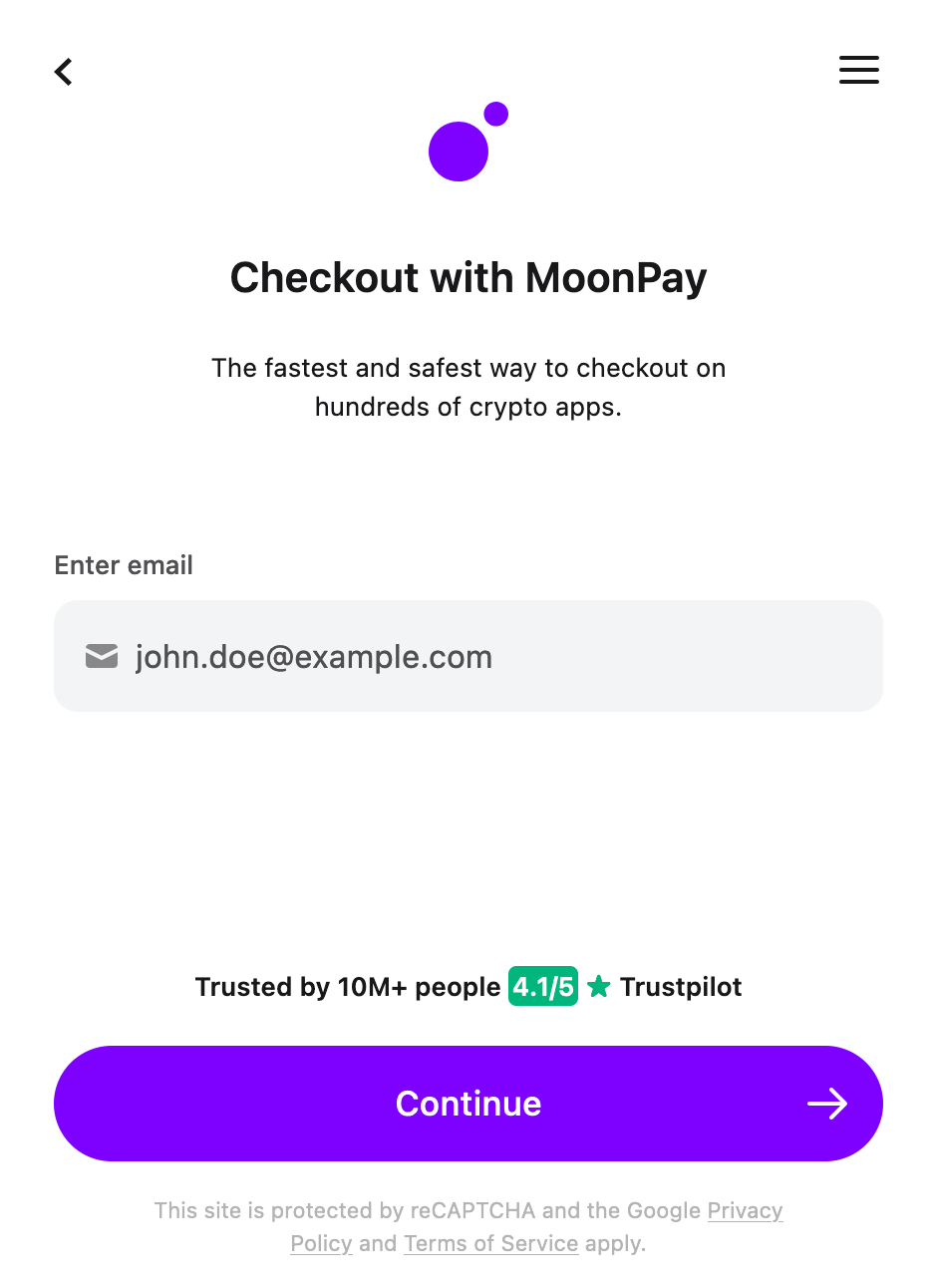 Trust Wallet Checkout with MoonPay screen