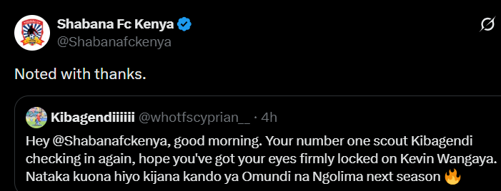 Shabana fans interested in the U20 Kevin Wangaya / ShabanaNation.co.ke
