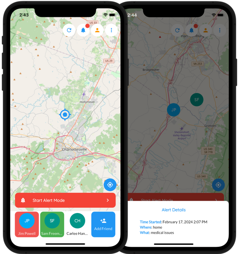 Screenshots showcasing the Real-Time Location Sharing feature.
