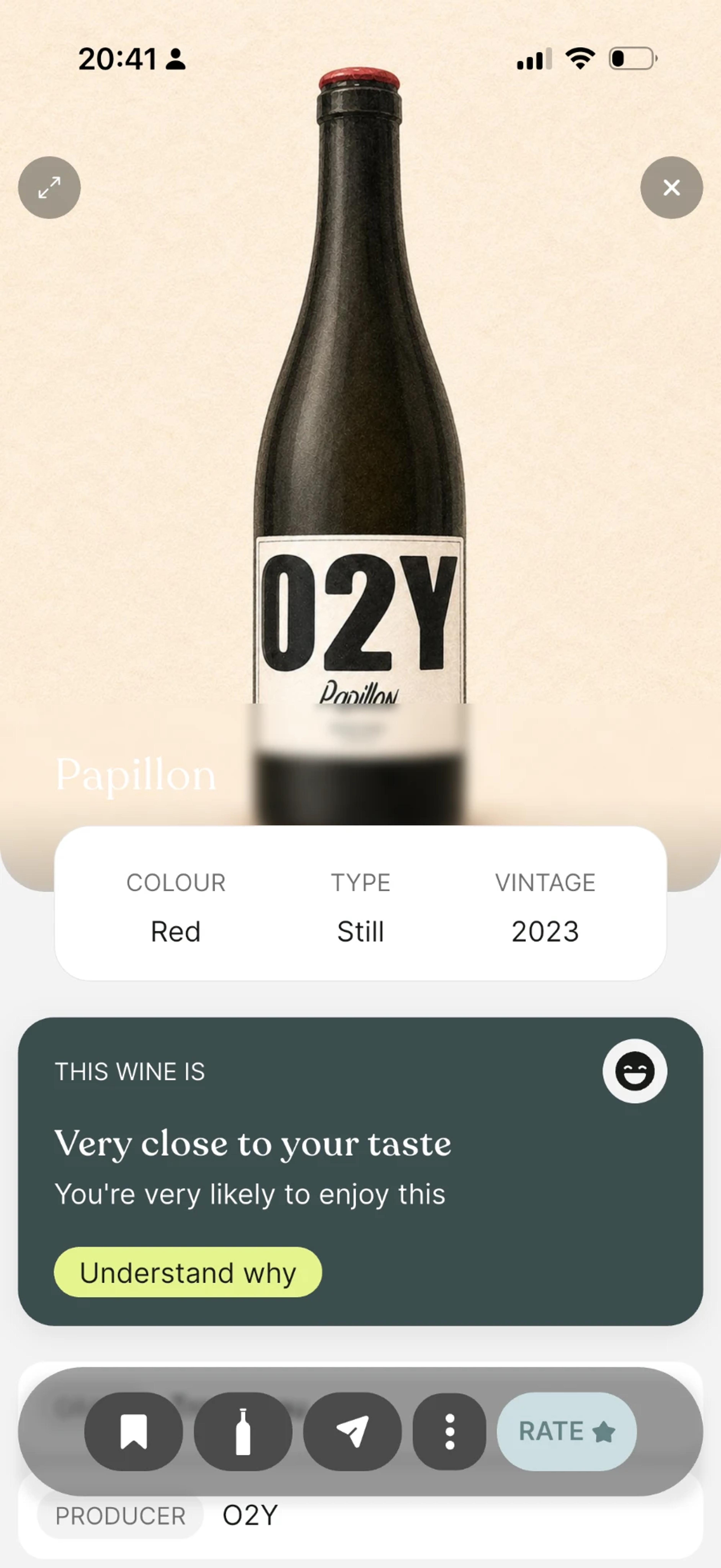 Wine page with taste match