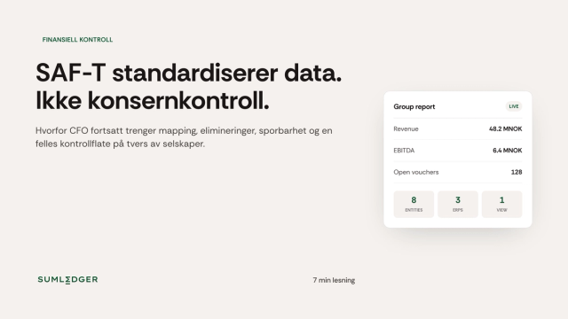 Sumledger bloggbilde om SAF-T, strukturert regnskapsdata og konsernkontroll.
