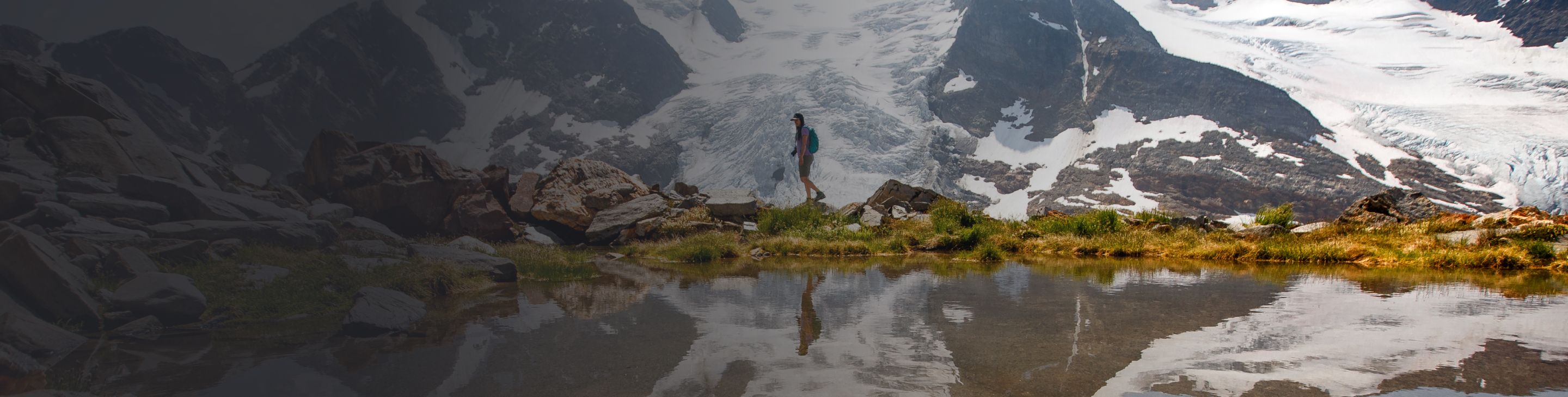 Hiker in front of a glacier