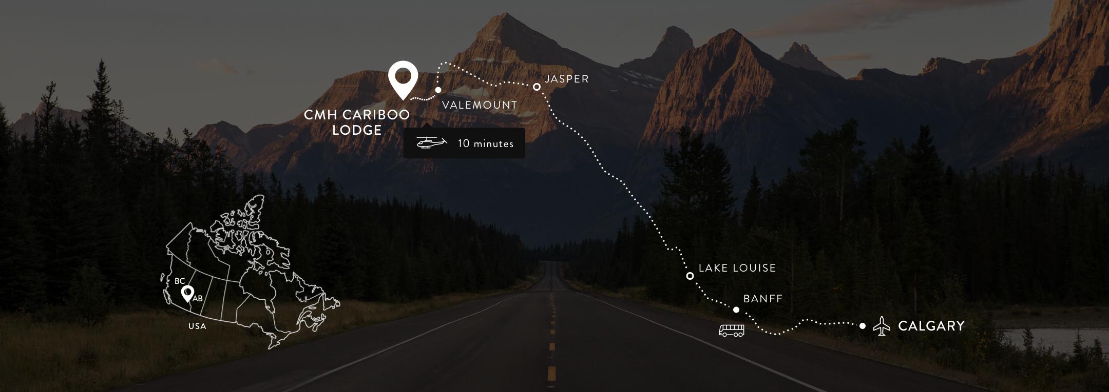 Map route from Calgary to CMH Cariboo Lodge