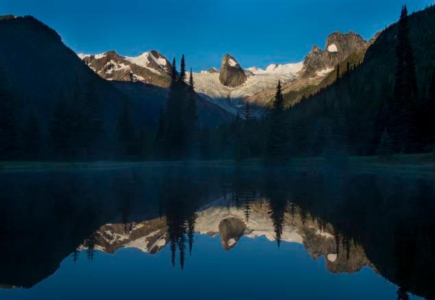 Mountain range over a lake