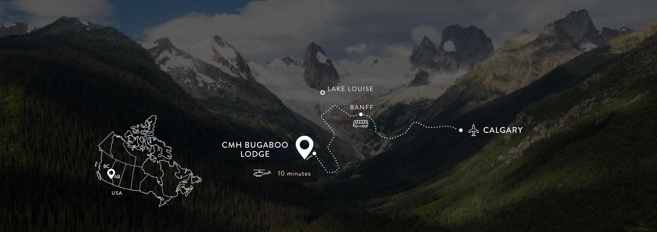 Route map from Banff to the Bugaboos