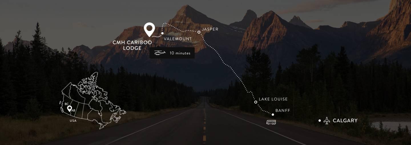 Map route from Calgary to CMH Cariboo Lodge