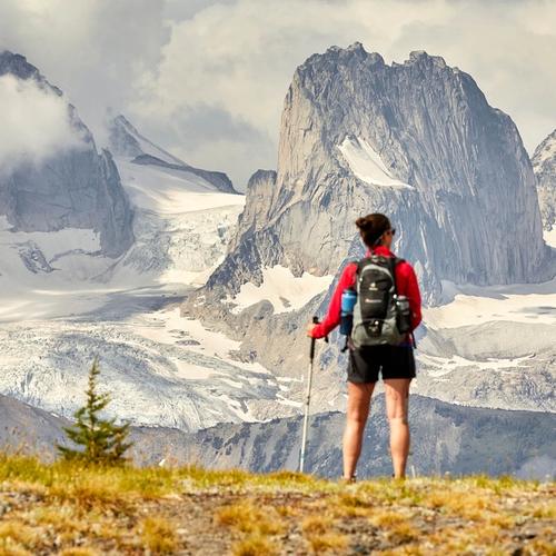 Hiker looking across to the Bugaboo spires