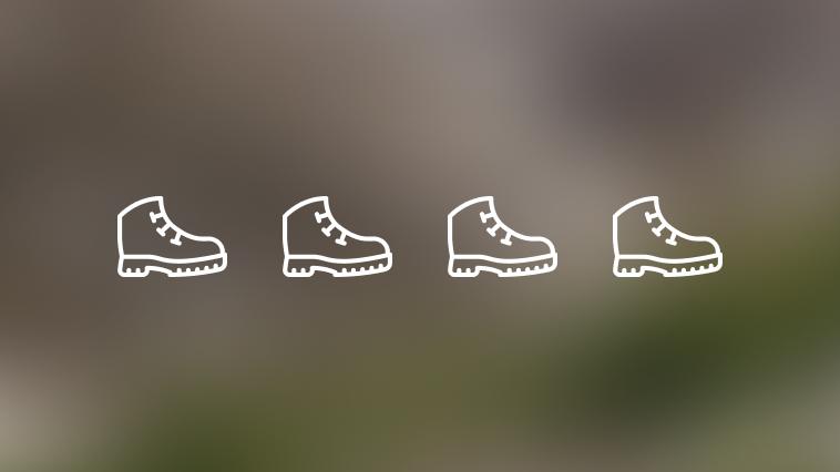 Green blurred background with four hiking boot icons