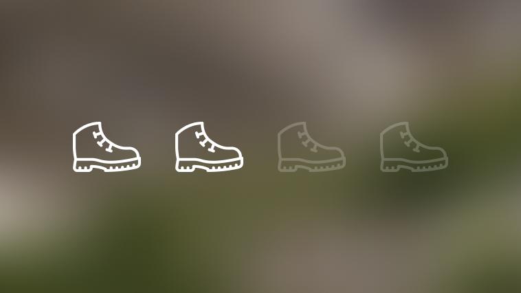Two hiking boots, indicating difficulty level 2