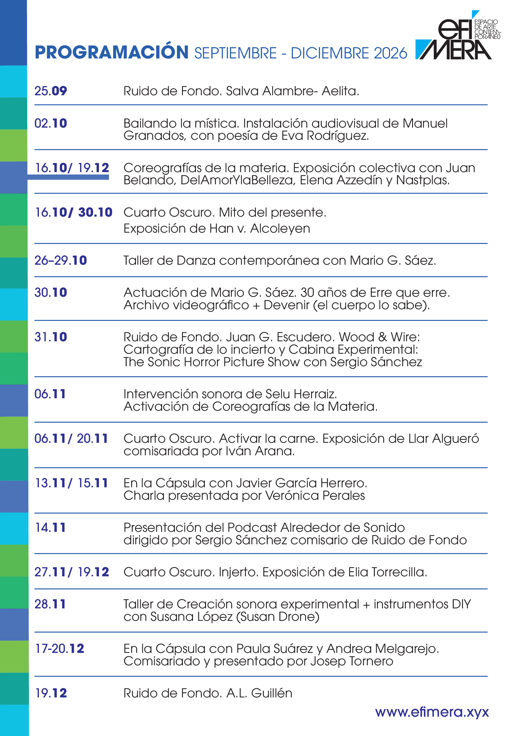 Programación de Efímera, septiembre - diciembre 2026