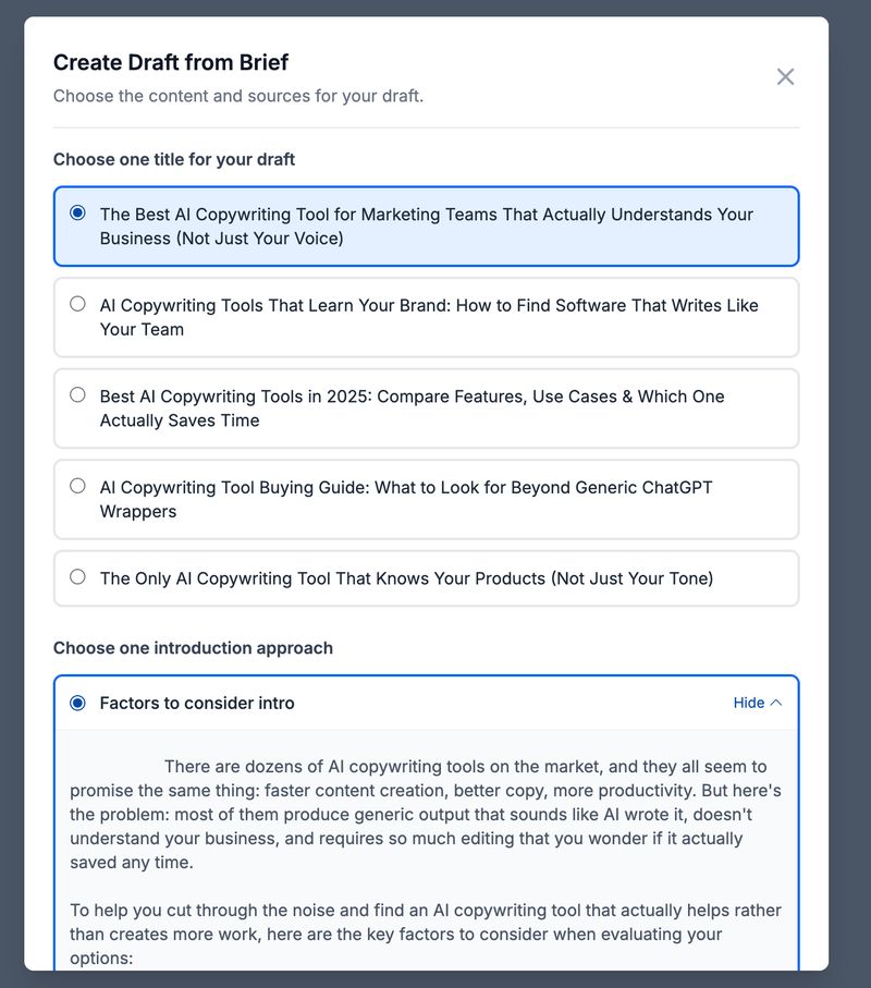 producing a draft from a content brief automatically using wavewriter