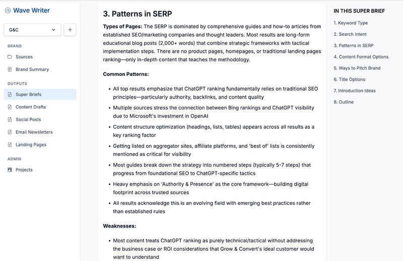 super brief patterns in serp screenshot