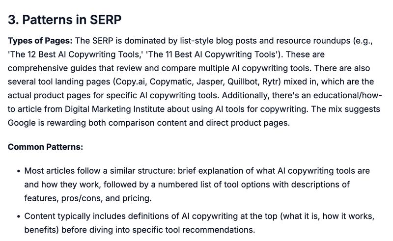 Wave Writer's AI powered serp analysis screenshot