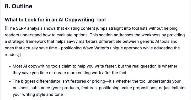 wave writer's ai written outline for a blog post