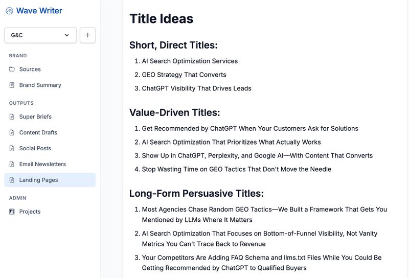 wave writer landing page screenshot