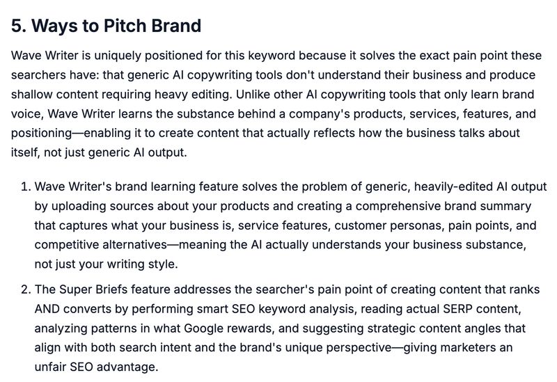 Wave writer's ai ideas for how to pitch your brand in a blog post