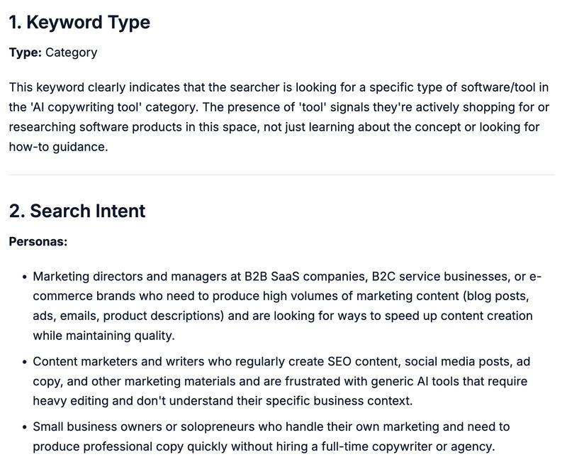 keyword type and search intent screenshot