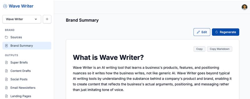 Wave Writer brand summary