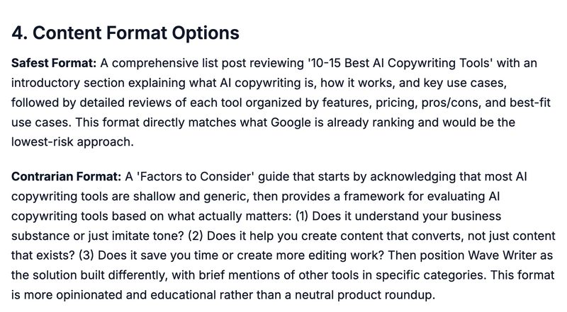 content format option ideas from Wave Writer
