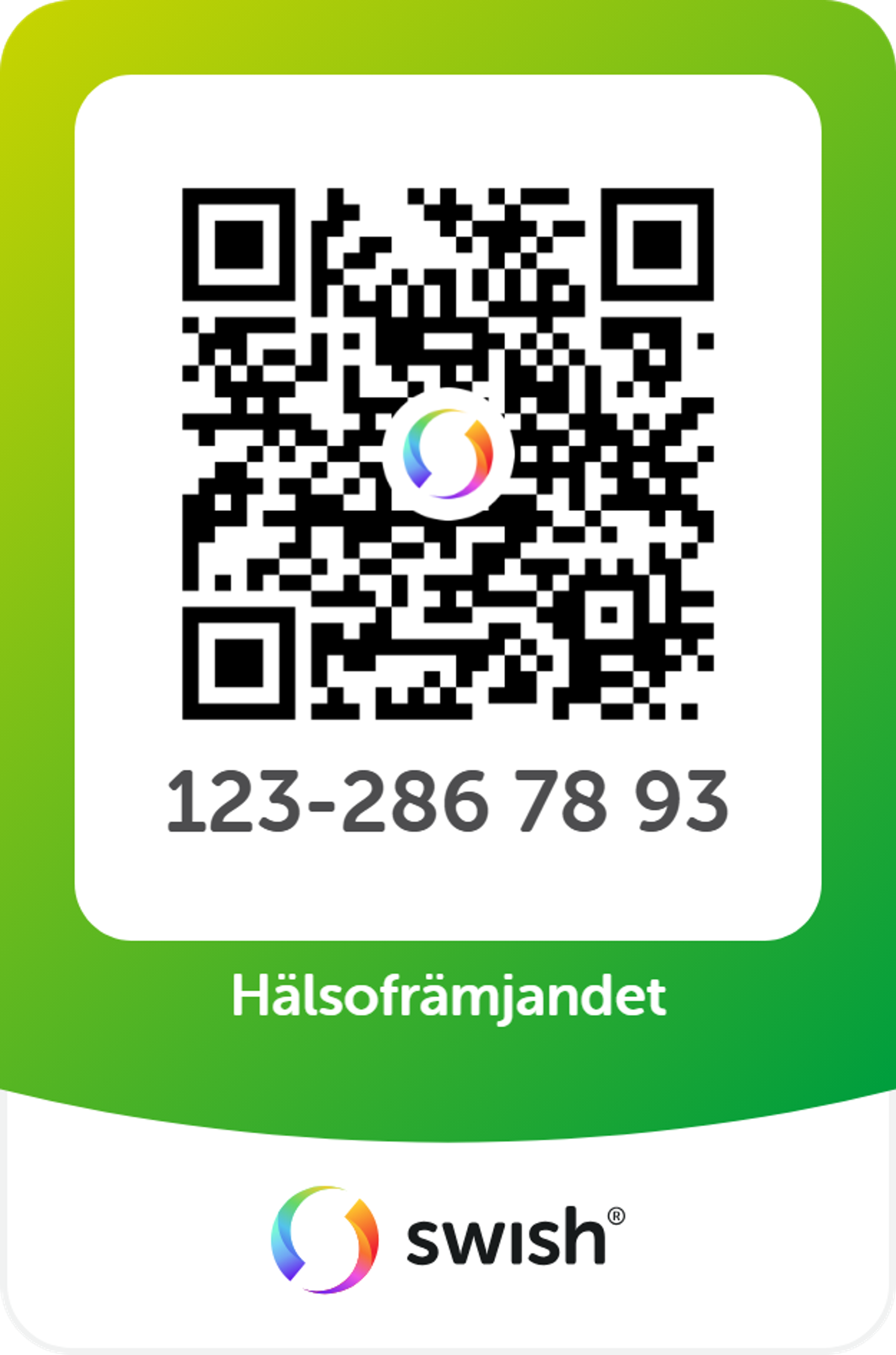 QR-kod för att swisha en gåva till Hälsofrämjandet, Swishnummer 123 286 78 93
