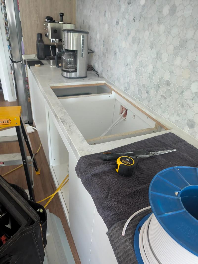 Kitchen benchtop prepared for a new induction cooktop