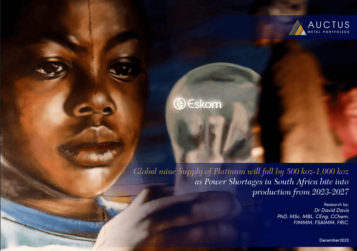 Global Mine Supply of Platinum Will Fall by 500koz-1,000koz as Power Shortages in South Africa Bite Into Production from 2023 to 2027 by Dr. David Davis - article hero image