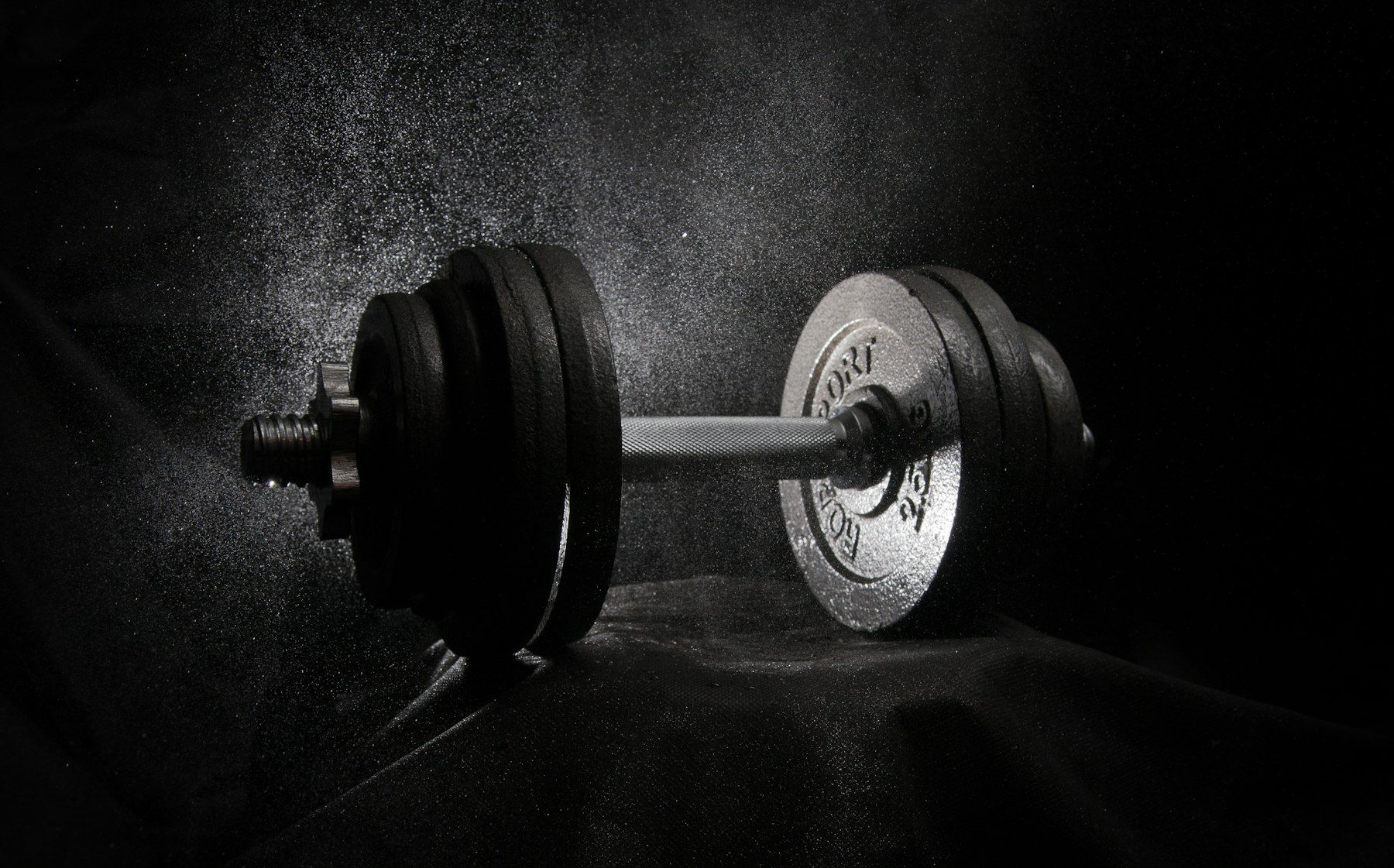 A black and white photo of a dumbbell