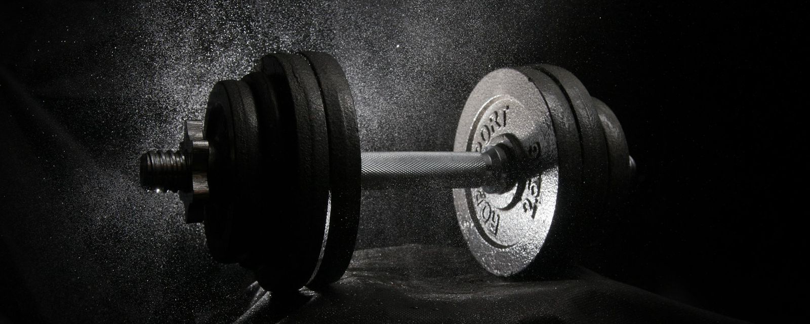 A black and white photo of a dumbbell