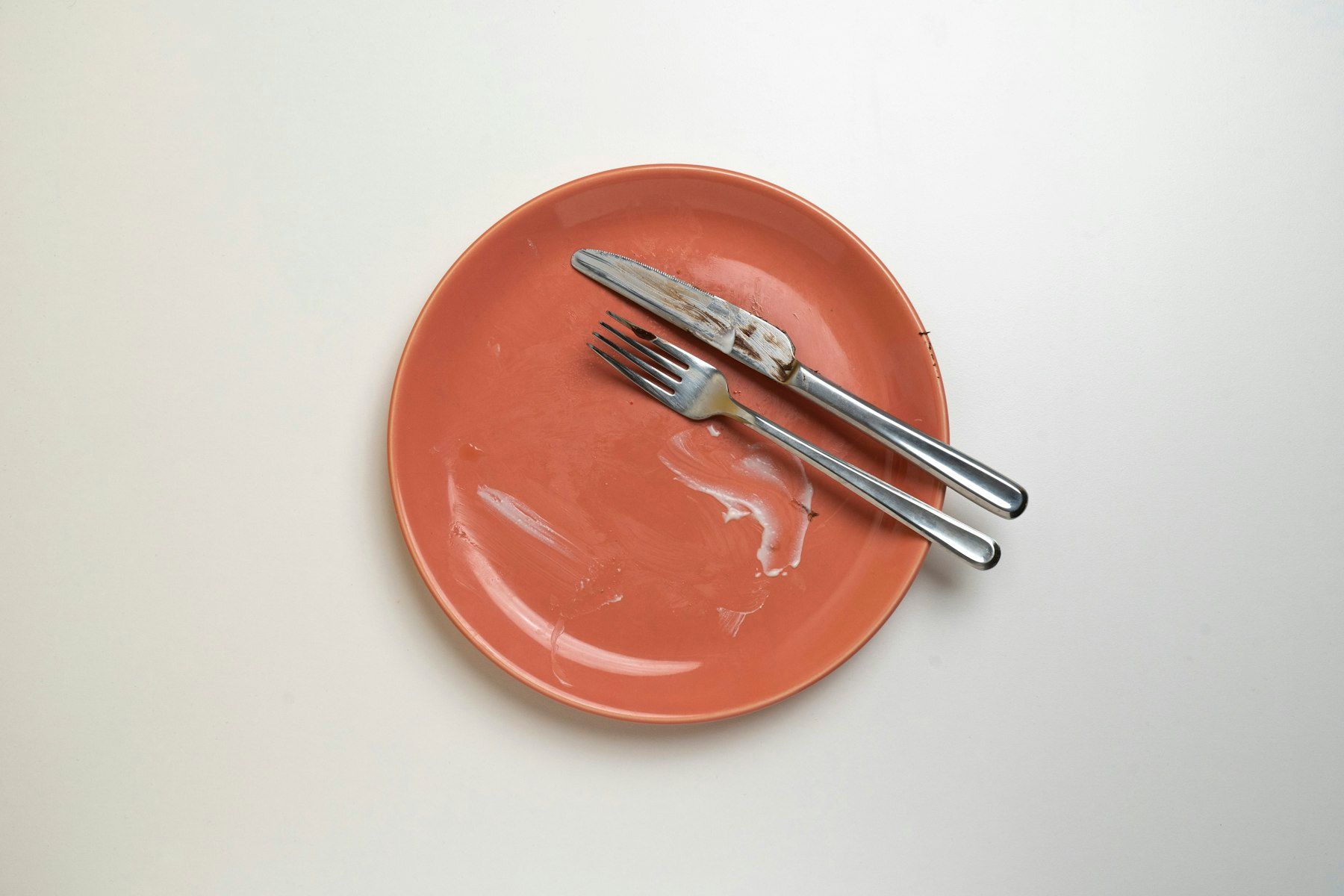 A plate with a fork and knife on it