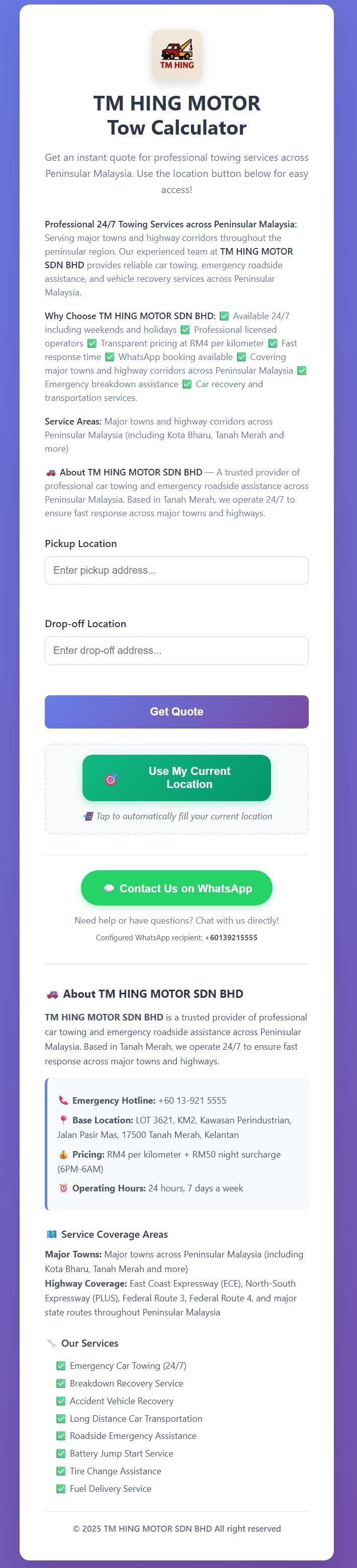 TM HING MOTOR Tow Calculator